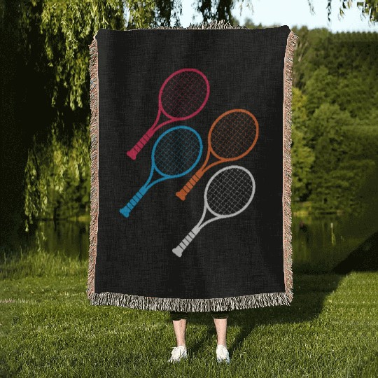 Retro Tennis Rackets Colorful Vibe Woven Blankets
