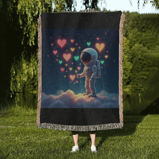 Astronauts are full of love Woven Blankets
