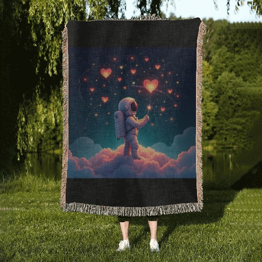 Astronauts are full of love Woven Blankets