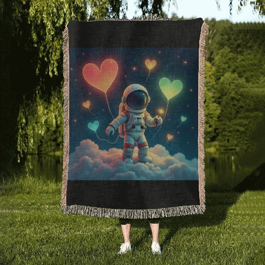 Astronauts are full of love Woven Blankets