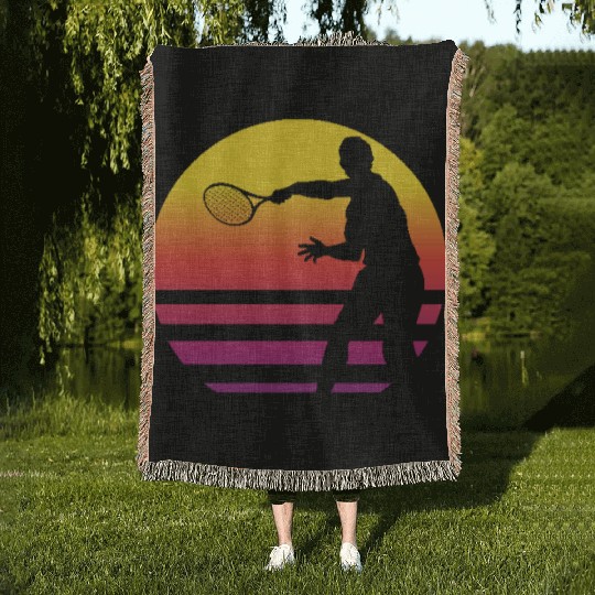 Retro Sunset Tennis Enthusiast Graphic Woven Blankets