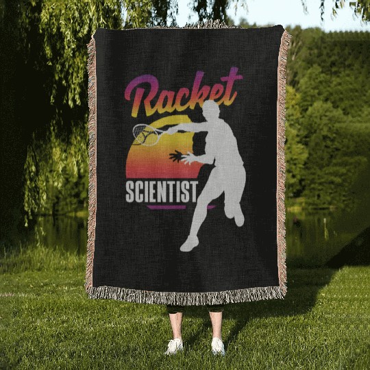 Tennis Racket Scientist Sunset Silhouette Woven Blankets