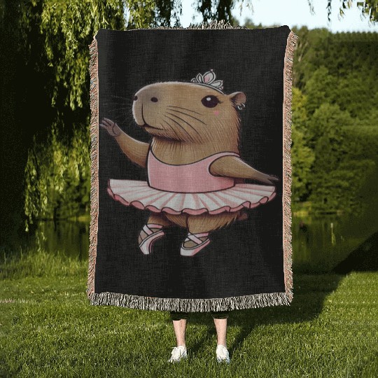 Ballerina Capybara Ballet Dance Plié, Chassé Jetté Woven Blankets