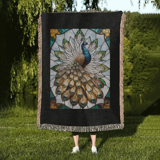 Stained Glass Peacock Woven Blankets