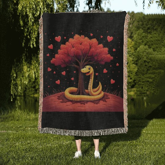 I love my snake heart tree Woven Blankets