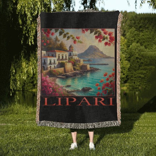 Lipari Volcano Mediterranean Terracotta Vacation Woven Blankets