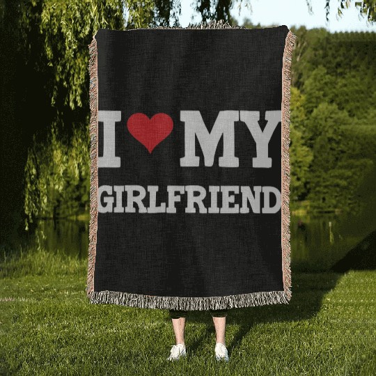 Modern Trendy I Love My Girlfriend Woven Blankets