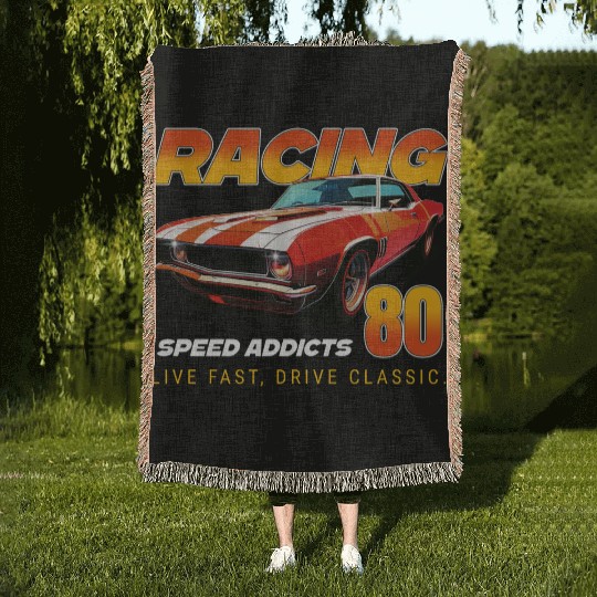 Racing Classic Car Graphic Woven Blankets, Retro Muscle Car
