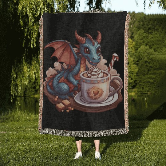 Cozy Dragon and Hot Chocolate Delight Woven Blankets