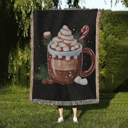 Festive Hot Chocolate with Marshmallows Woven Blankets