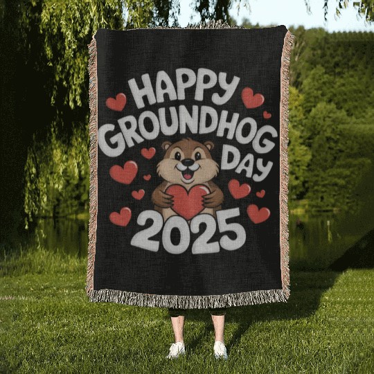 Happy Groundhog Day Woven Blankets