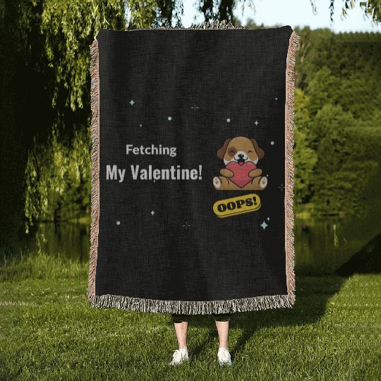 Fetching My Valentine, cute puppy valentine Woven Blankets
