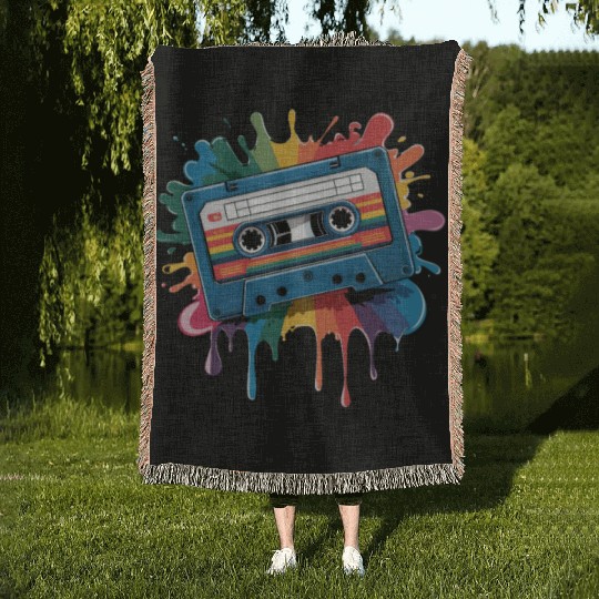 80s Retro Cassette Splash Classic Cassette Tape Woven Blankets