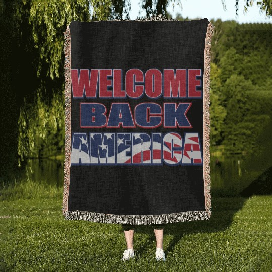 Welcome Back America Patriotic Design Woven Blankets