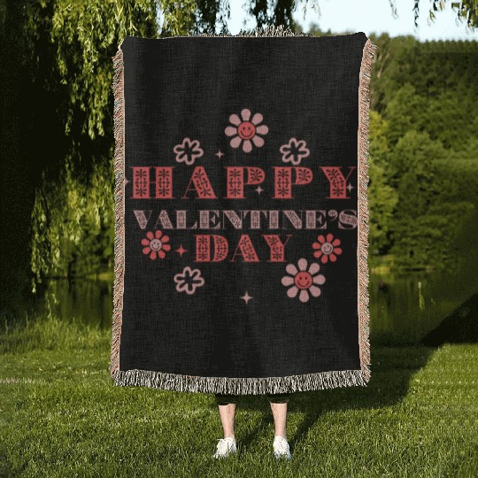 Red and Black Floral Valentine s Day Woven Blankets