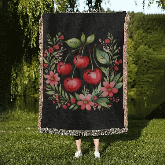 I love cherry Woven Blankets