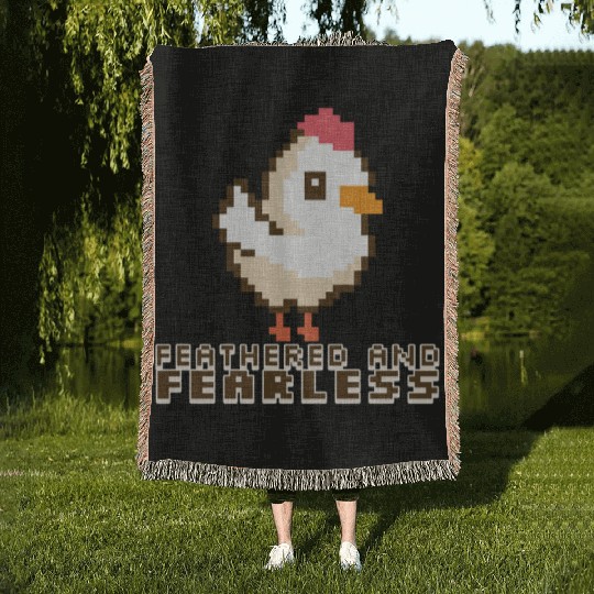 Feathered and Fearless: Bold 8-Bit Chicken Woven Blankets