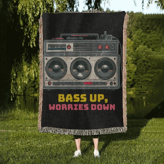 Bass up , worries down, sound system Woven Blankets