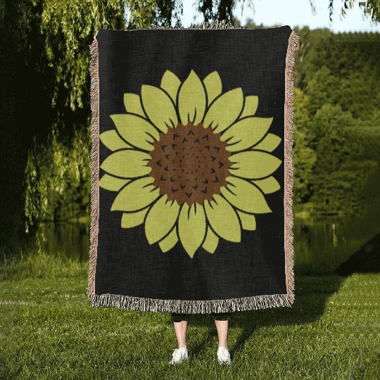 Sunflower Blossom Nature Art Woven Blankets