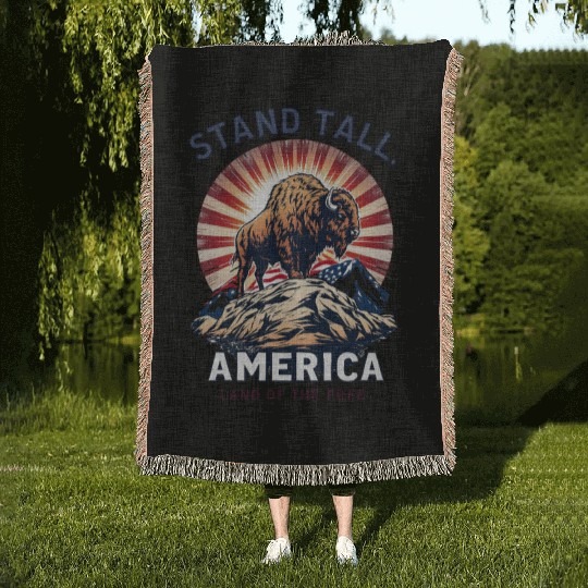 Stand Tall America Land Of The Free Buffalo Woven Blankets