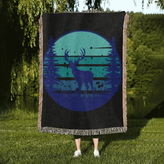 A Majestic Elk In The Woods At Night Woven Blankets