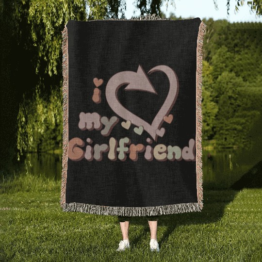 I LOVE MY GIRLFRIEND Woven Blankets