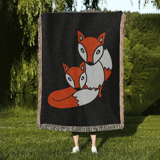 2 Foxes Friends Red Fox Two Wild Animals Team Crew Woven Blankets