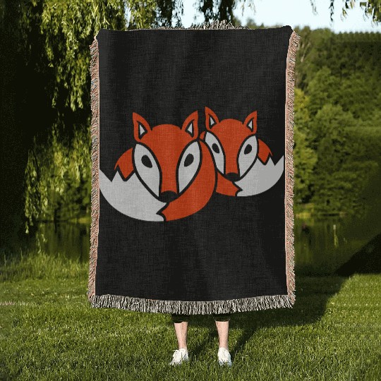 2 Foxes Friends Red Fox Two Wild Animals Team Crew Woven Blankets