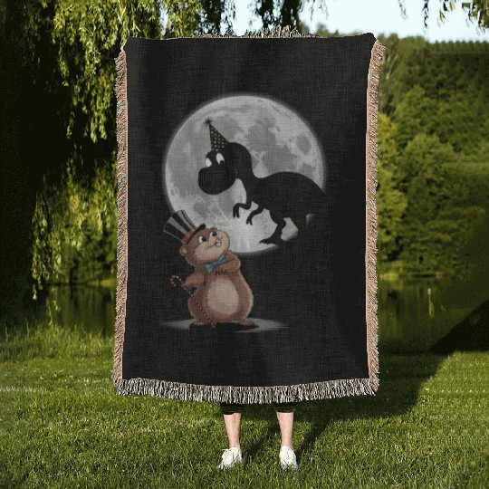 Groundhog's Dinosaur Shadow Puppet Funny Woven Blankets