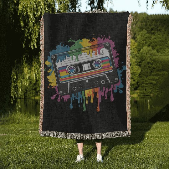 80s Retro Cassette Splash Classic Cassette Tape Woven Blankets