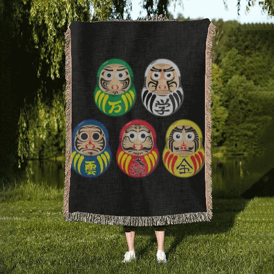 Lucky Japanese Daruma Dolls Woven Blankets