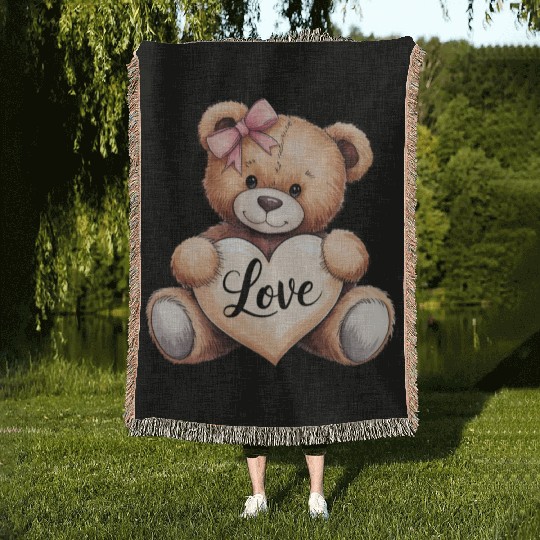 Valentines Teddy Bear Love Love Bear Bear Hug Cudd Woven Blankets