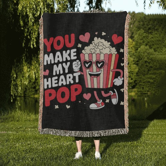 Fun You Make My Heart Pop Popcorn Woven Blankets