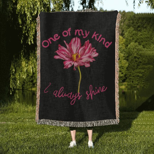 Positive quote pink Cosmos flower self-affirmation Woven Blankets