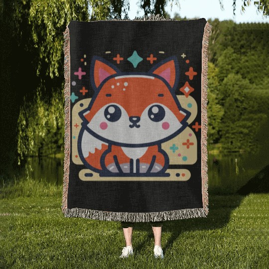 Cute Little Fox 1 Woven Blankets