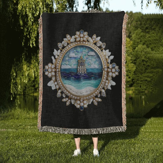 Lighthouse Mosaic Brooch Gemstone Embellishmes Woven Blankets