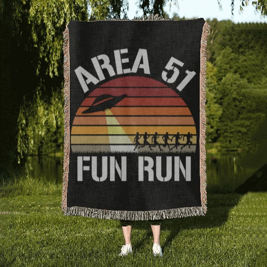 Area 51 Fun Run I Aliens UFO Roswell Alien Woven Blankets