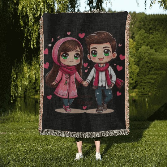 Forever Always – Cute Couple Illustration Woven Blankets
