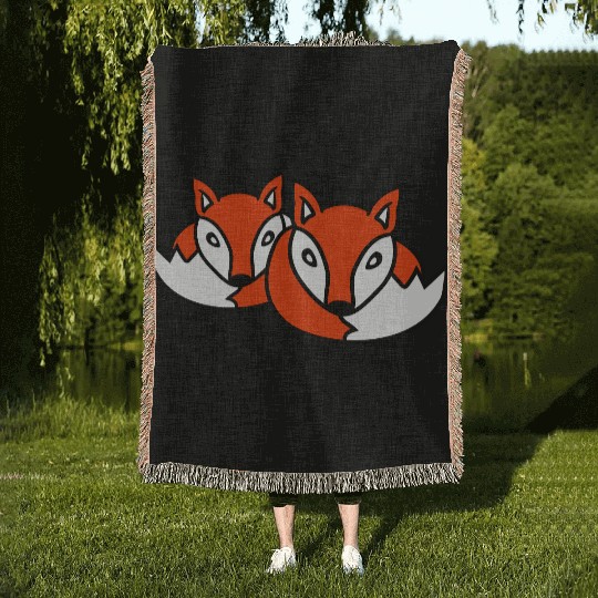 2 Foxes Friends Red Fox Two Wild Animals Team Crew Woven Blankets