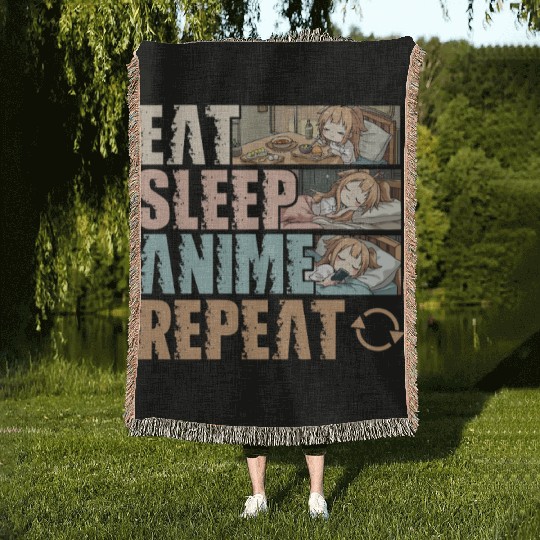 Eat Sleep Anime Repeat Funny Otaku Woven Blankets