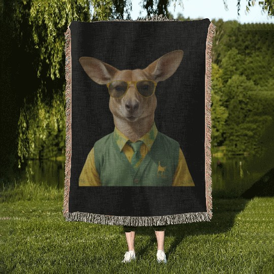 Green and Gold Kangaroo 6 Woven Blankets