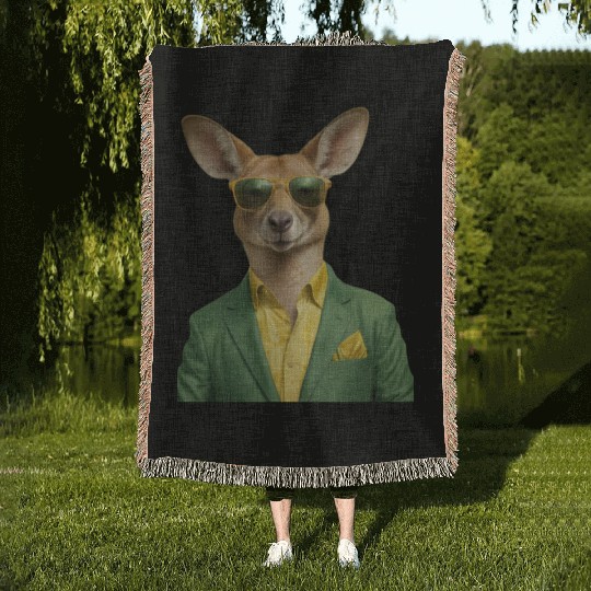 Green and Gold Kangaroo 7 Woven Blankets