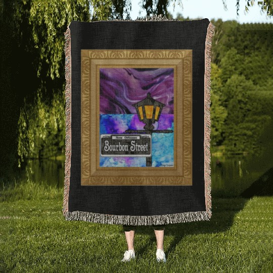 Purple Framed Bourbon Street Lamp Post Woven Blankets
