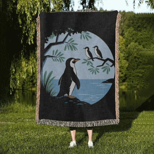 Birdwatching Penguins Nature Scene Woven Blankets