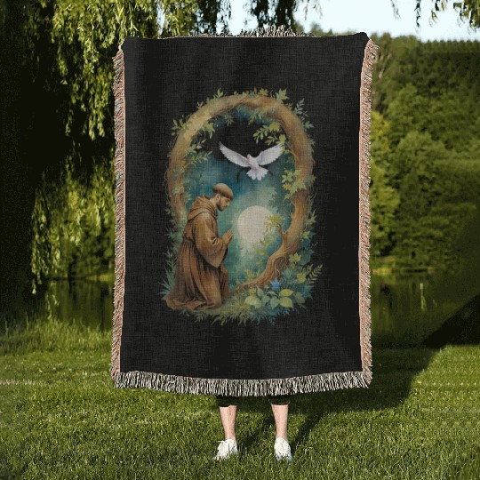 St Francis of Assisi Patron Saint of Animals Woven Blankets