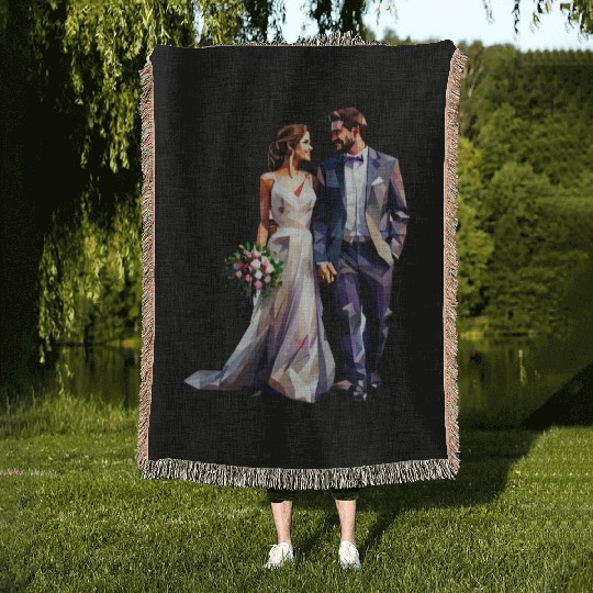 Elegant Bride and Groom Wedding Design Woven Blankets