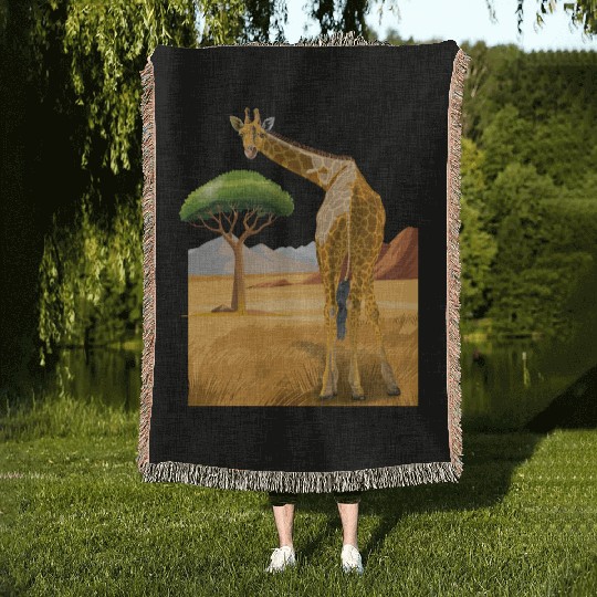 Giraffe looks friendly Woven Blankets