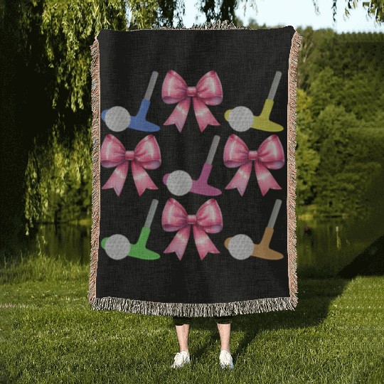 Coquette Bow Mini Golf Golfer Mothers Day Woven Blankets