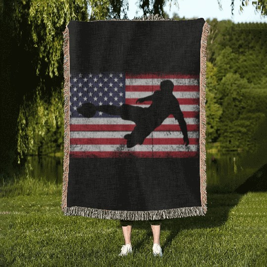 Ball Soccer American Flag USA Boys Men Woven Blankets