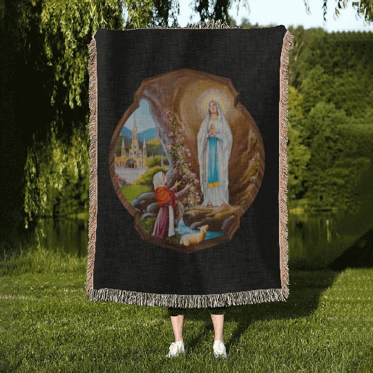 Our Lady of Lourdes St Bernadette Immaculate Mary Woven Blankets